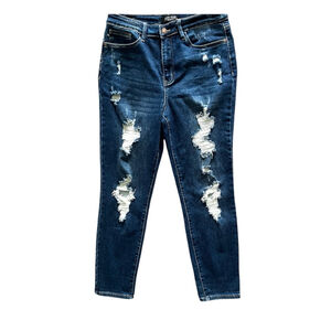 Judy Blue Distressed Jeans, Size 11/30, Dark Wash, Boyfriend Fit